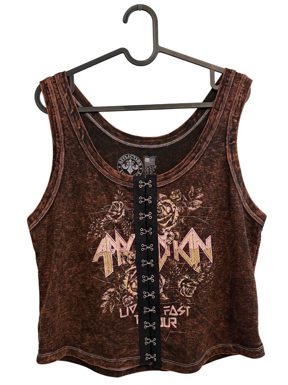 Affliction Brown Pasadena Graphic Tank Y2K Grunge Moto Size 2X